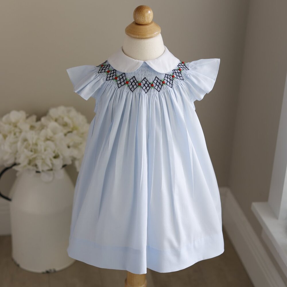 Blue Smocked Dress Flutter Sleeve Feltman Brothers Friedknit RARE FIND NWT